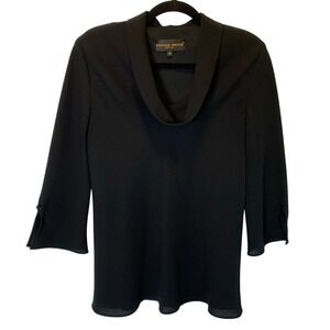 Donna Ricco Vintage Women's Size 10 Black Formal Blouse Cowl Neck‎ 3/4 Sleeves
